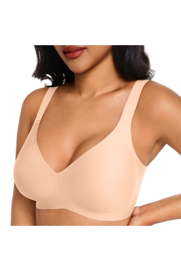 Jelly Wireless Bra for Women Comfy Seamless Push up T Shirt Bras Support Push up no Wire Full Coverage Everyday Bra Beige M