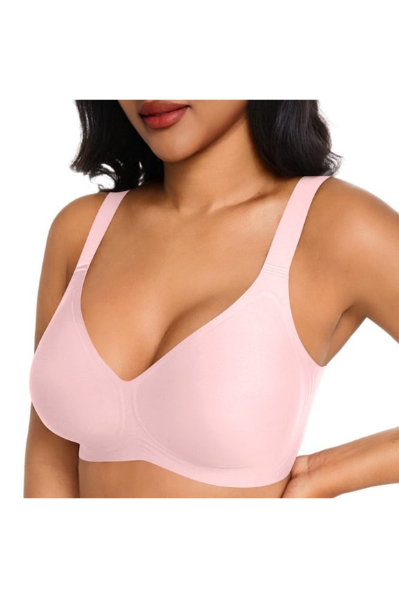 Jelly Wireless Bra for Women Comfy Seamless Push up T Shirt Bras Support Push up no Wire Full Coverage Everyday Bra Pink M