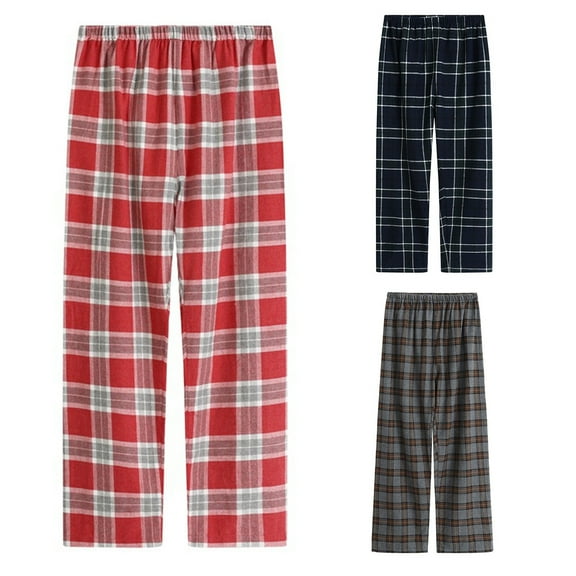 Nfurl Ladies Cotton Pajamas Pants,Womens Plaid Elastic Waist Petite Pjs Bottoms,Wide Leg Lounge Sleep Boxer Pant,Loose Fit Loungewear Red L