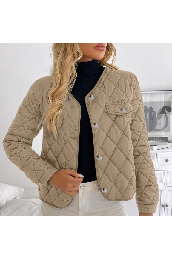 Lightweight Puffer Jacket Womens Trendy Button Down Open Front Cropped Quilted Puffer Jackets Fitted Women's Winter Coats Khaki M