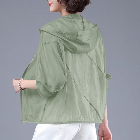Nfurl Lightweight Sun Jacket for Women Breathable Long Sleeve Hooded UV Protection Jackets with Pockets Summer Outdoor Athletic Jacket Green,Size XXL