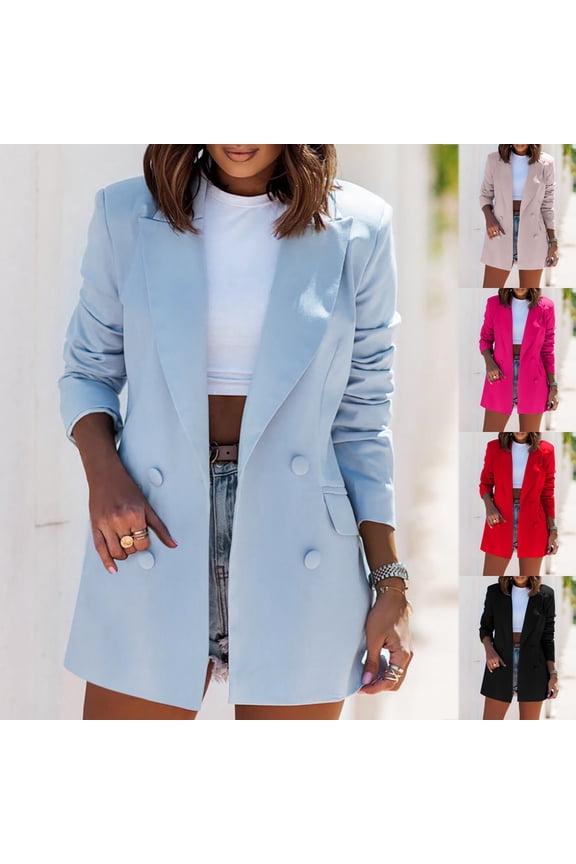 Long Blazers for Women Business Casual Open Front Solid Color Suit Blazer Dressy Notch Collar Long Sleeve Ladies Suit Coats Hot Pink L