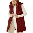 thumbnail image 1 of Nfurl Long Puffer Vest Women Fall Winter Full Zip Solid Color Quilted Outerwear Vests with Hood Loose Fit Going Out Sleeveless Jackets Wine M, 1 of 8