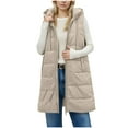 thumbnail image 1 of Nfurl Long Puffer Vests for Women Casual Outerwear Lightweight Solid Color Quilted Vest with Zipper Sleeveless Jackets Fall Winter Coats Beige S, 1 of 9