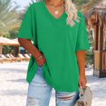 thumbnail image 1 of Nfurl V Neck T Shirts for Women Plus Size Shorts Sleeve Summer Tops Loose Fit Solid Color Going Out Tops Casual Ladies Blouses Green XXXL, 1 of 5