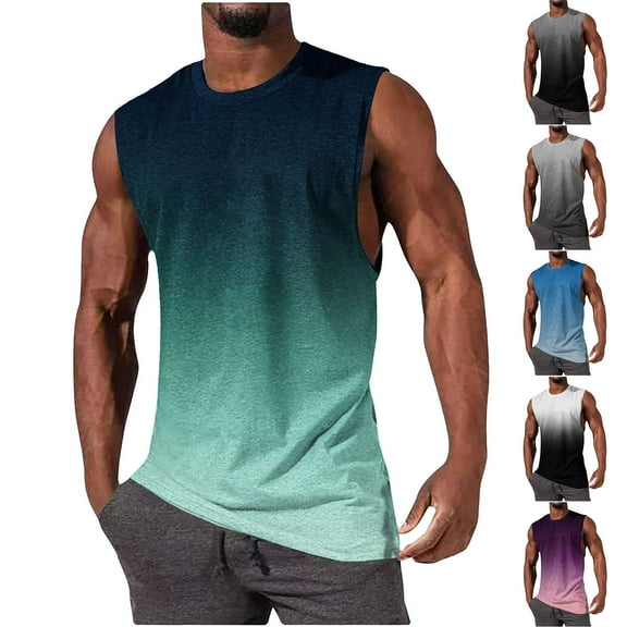 Nfurl Men's Gym Muscle Tank Tops for Bodybuilding Athletic Sleeveless Workout Shirt Lightweight Casual Gradient Print T Shirts Breathable Cooling Tee Shirt