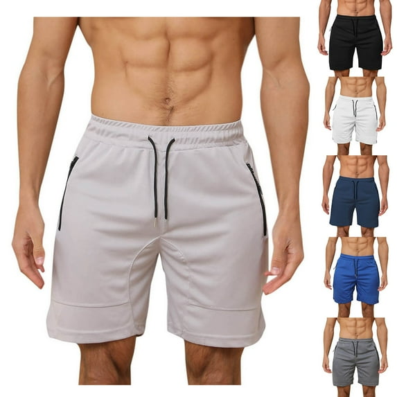 Nfurl Mens Athletic Running Shorts Quick Dry Workout Shorts Lightweight Mesh Gym Shorts Elastic Waist Drawstring Shorts Loose Solid Casual Shorts with Zipper Pockets