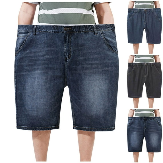 Nfurl Mens Denim Shorts Plus Size Stretch Jean Shorts Casual Elastic Waist Denim Pants 7'' Inch Inseam Work Shorts with Pockets