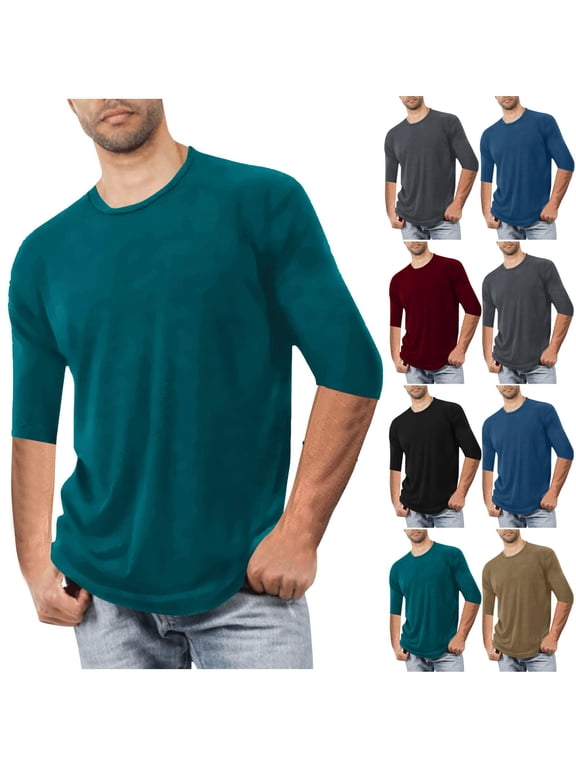 Mens Elbow Half Sleeve T-Shirts Plus Size Crewneck Tops Gym Running Workout Basic Tees Moisture Wicking Performance Activewear