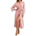 thumbnail image 1 of Nfurl Modal Robes for Women Comfy Long Sleeve Lace Trim Belt Bathrobe Soft Sleepwear Party Robe Ladies Nightgowns Pink S, 1 of 3