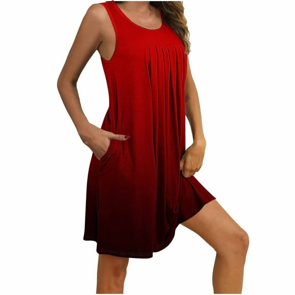 Nfurl Nightgown for Women Soft Comfy Sleeveless Sleepshirts Cute Tie Dye Loungewear Summer Round Neck Sleep Shirts Loose Fit Casual Midi Nightgown