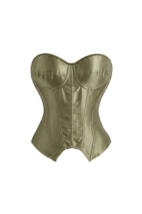 Overbust Corsets for Women Elegant Sweetheart Neckline Strapless Bustier Tops Boned Bodice Corset Renaissance Party Clubwear Army Green,XS