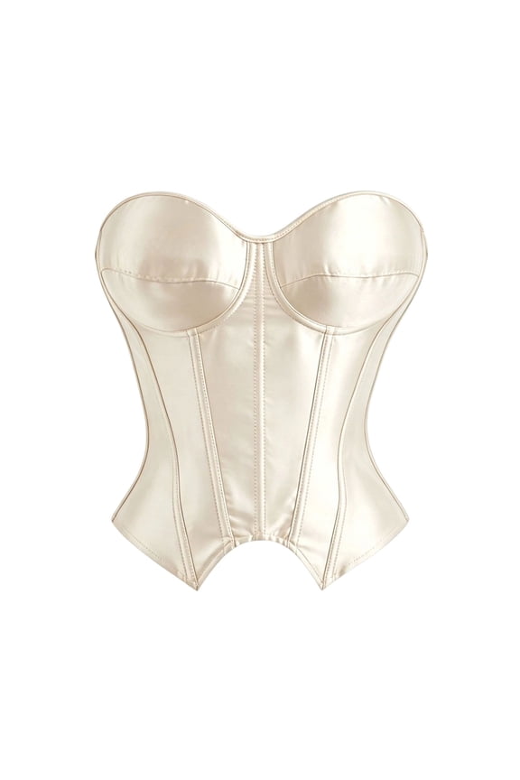 Overbust Corsets for Women Elegant Sweetheart Neckline Strapless Bustier Tops Boned Bodice Corset Renaissance Party Clubwear Beige,L