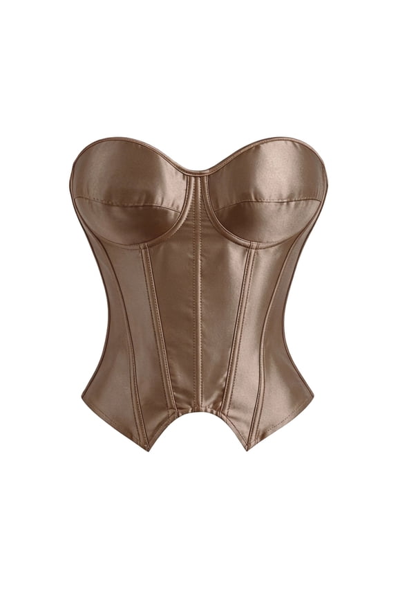 Overbust Corsets for Women Elegant Sweetheart Neckline Strapless Bustier Tops Boned Bodice Corset Renaissance Party Clubwear Khaki,XS