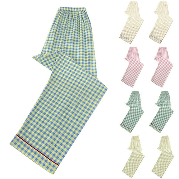 Nfurl Pajama Pants for Women Trendy Plaid Print Elastic Waist Lounge Bottoms Lightweight Comfy Petite Sleep Pant Fall Winter Pjs Bottom Yellow XXL