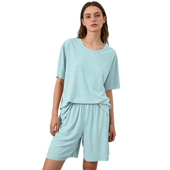 Nfurl Pajamas Sets for Women 2pc Shorts and Tops Lightweight Comfy Home Wear Soft Sleepwear Loose Fitted Pjs Shorts Set Loungwear Green,Size XL