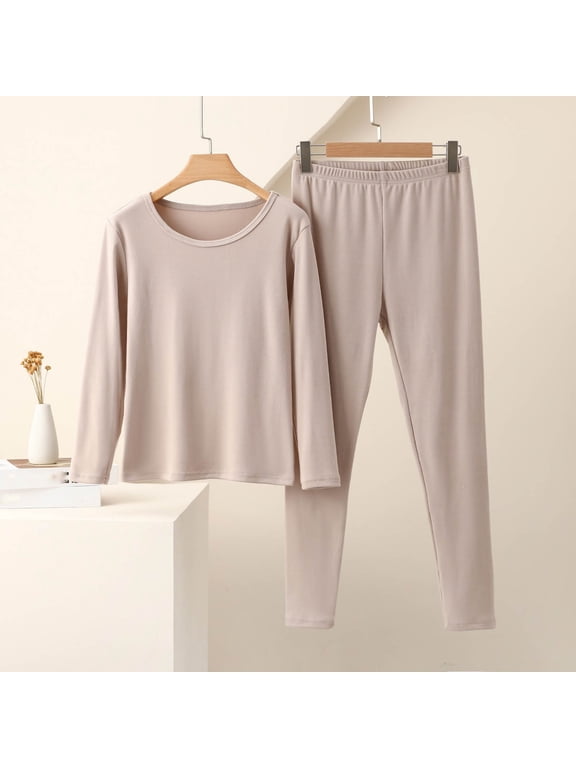 Pajamas for Women Sets Long Sleeve Petite Pjs Set Comfy Underwear Fall Outfits Soft Sleepwear Loungewear 2 Piece Beige,M