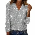 thumbnail image 1 of Nfurl Party Tops for Women Elegant Long Sleeve V Neck Sequin Shirts Dressy Shiny Cocktail Night Out Evening Club Wear Clothes Sparkly Top Gray XXL, 1 of 9