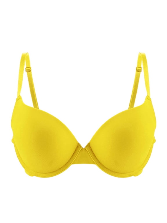 Plunge Bras for Women Push up Underwire Bra Seamless Support Balconette Comfortable Anti Sagging Everyday Bras Yellow XL
