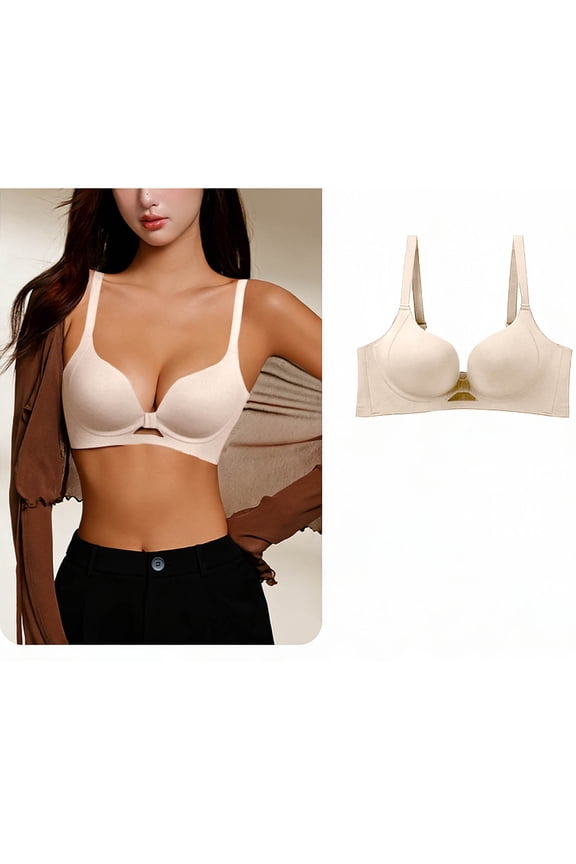 Plunge Bras for Women Push up Wireless balconette Seamless Adjustable Strap Everyday Bra Comfortable no Underwire Support Bras Beige M