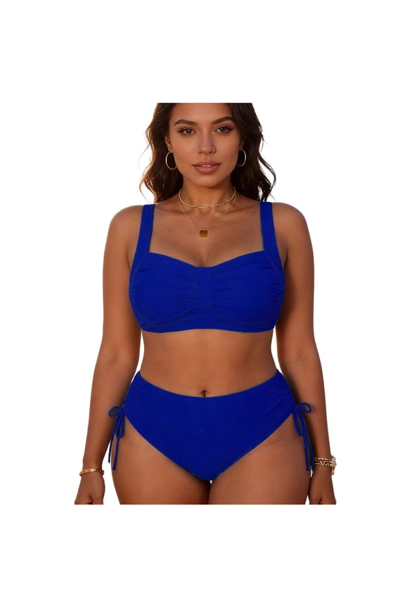 Plus Size Bikini Bathing Suits for Women 2 Piece High Cut Swimsuits Bottoms Twist Front Bikini Tops Built in Bra Ladies Swimsuits Sets Blue,Size XXXXL