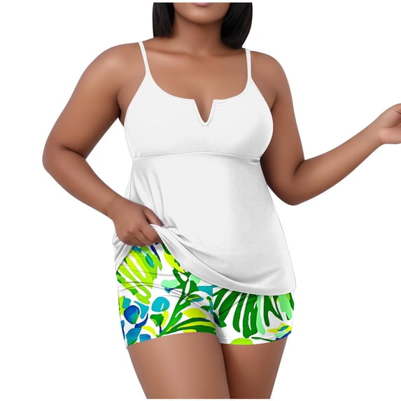 Nfurl Plus Size Tankini Bathing Suits for Women Trendy Floral Print Swim Boyshorts Summer Swim Tank Tops Tankini Swimsuits Sets 2 Piece Green,Size XL