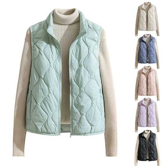 Nfurl Quilted Vests for Women 2025 Plus Size Lightweight Solid Color Zip Up Sleeveless Jackets Warm Puffer Vests Fall Winter Coats Blue XXXXL