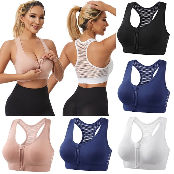 Nfurl Racerback Sports Bras for Women Zipper Front Closure Wide Strap Wireless Sports Bra Breathable Cut Out Supportive Workout Yoga Crop Tops Pink,XXL