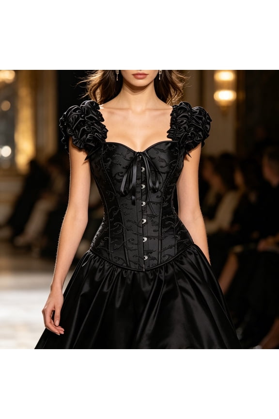Renaissance Corset Tops for Women Cute Elegant Puff Sleeveless Corsets Tie Back Push up Bustier with Straps Bride Party Going Out Club Wear Black,S