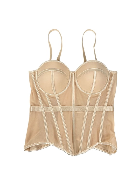 Renaissance Corsets for Women Elegant Hook Back Adjustable Strap Push up Bustier Tops Overbust Corset Tops for Festival Party Night Out Khaki,42D/95