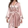 thumbnail image 1 of Nfurl Satin Robes for Women Comfy Solid Color V Neck Long Sleeve Silk Bathrobe Lightweight Spa Robe Cozy Sleepwear Ladies Bathrobes Pink S, 1 of 3