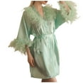 thumbnail image 1 of Nfurl Satin Short Robes for Women Comfy Flare Plush Sleeve Bridesmaids Bride Wedding Party Robe Elegant Solid Color Sleepwear Soft Nightgowns Green XXL, 1 of 9