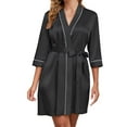thumbnail image 1 of Nfurl Satin Short Robes for Women Elegant 3/4 Sleeve Belt Spa Bathrobes Ladies Lounge Robes Soft Sleepwear Lightweight Lounge Bathrobe Black M, 1 of 7