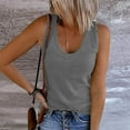 thumbnail image 1 of Nfurl Scoop Neck Tank Tops for Women Fitted Wide Strap Ribbed Tank Top Casual Solid Color Going Out Sleeveless Shirts Summer Ladies Blouses Gray,XXXL, 1 of 6