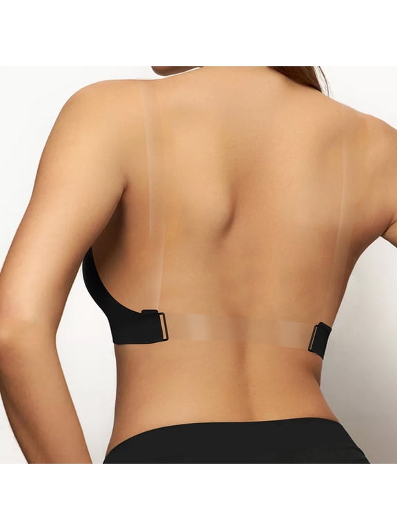 Seamless Bras for Women Clear Strap Wireless Backless Jelly Bra Adjustable Transparent Back Closure Comfy Unpadded Everyday Bralette Black,XL