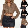 thumbnail image 1 of Nfurl Sequin Crop Tops for Women Elegant Long Sleeve Button up Lapel Glitter Sparkly Shirts Party Wear Ladies Evening Cocktail Club Clothes Black S, 1 of 8