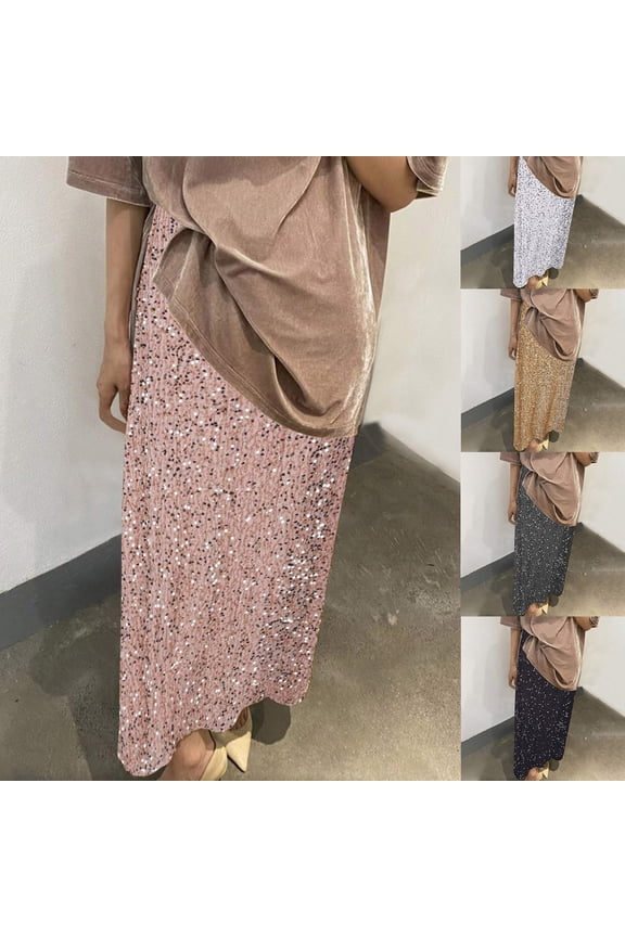 Sequin Skirts for Women Elegant Shiny Glitter Sparkle Skirt for Cocktail Evening Prom Party Sparkly Midi Skirts Pink XXXL