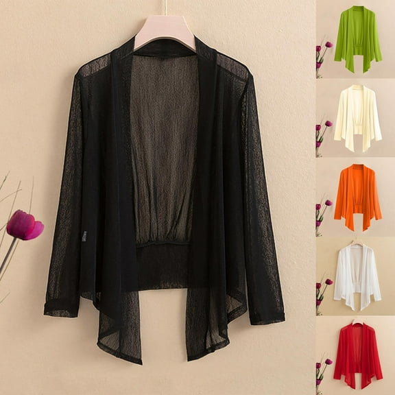 Nfurl Sheer Cardigans for Women Plus Size Lightweight Mesh Cover Up Loose Fit Solid Color Long Sleeve Open Front Fall Cardigan Orange XXXXL