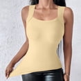 thumbnail image 1 of Nfurl Shelf Bra Tank Tops for Women with Straps Fitted Square Neck Tank Tops with Built in Bra Casual Summer Going Out Sleeveless T Shirts Beige,XXL, 1 of 8