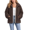 thumbnail image 1 of Nfurl Sherpa Jacket Womens Lightweight Collared Zip up Fleece Jackets with Pockets Cozy Casual Fall Jacket Trendy Teddy Coats Brown,XXL, 1 of 7