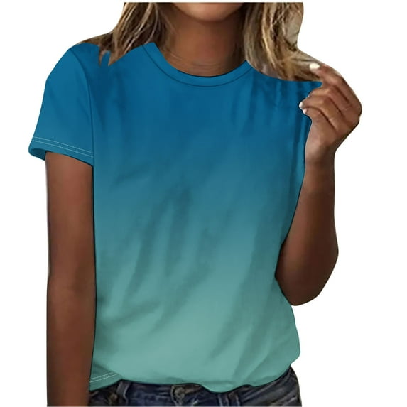 Nfurl Short Sleeve Shirts for Women Business Casual Crewneck Work Blouses Trendy Gradient Graphic Tees Summer Spring Going Out Tops Army Green,Size XXXL
