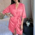 thumbnail image 1 of Nfurl Silk Kimono Short Robes for Women Lightweight Lace Trim Elbow Sleeve Brides Bridesmaids Wedding Party Robe Ladies Nightgowns Bathrobe Watermelon Red Free Size, 1 of 3