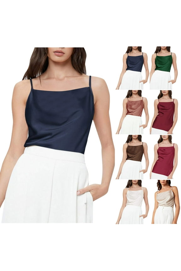 Silky Satin Camisoles for Women for Under Clothes Soft Sleeveless Camisole Tops Comfy Casual Basic Undershirts Summer Slim Fit Undershirt