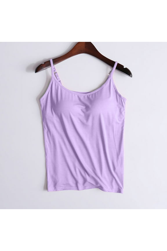 Sleeveless Undershirts for Women Lightweight Camisoles for Women Built in Bra Comfy Spaghetti Strap Modal Tank Tops Ladies Camisoles Purple,XXL