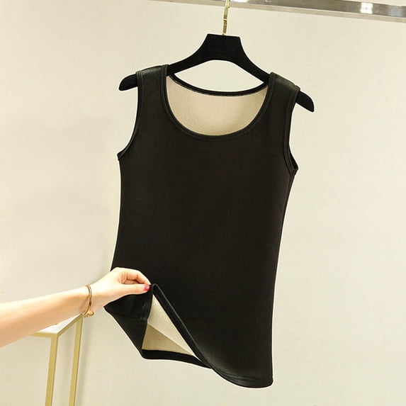 Nfurl Sleeveless Undershirts for Women Warm Solid Color Basic Layering Tank Tops Comfy Fitted Crewneck Undershirt Tank Tops Black,L