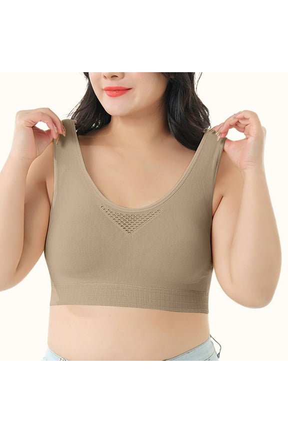 Sports Bras for Women Large Bust Seamless Sport Bra Supportive Wireless Bra Breathabe U Back Workout Yoga Bras Anti Sagging Breast Bra Coffee XXL