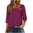 thumbnail image 1 of Nfurl Square Neck Tops for Women Elegant Solid Color 3/4 Sleeve Blouses Business Casual Shirts Fitted Ladies Summer Going Out Top Wine L, 1 of 5