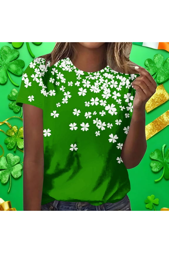 St Patricks Day Shirts Women Short Sleeve Crew Neck Shamrock Graphic Tees Funny Irish Shamrock Printed Tshirts St Patty's Day Shirt Green XL