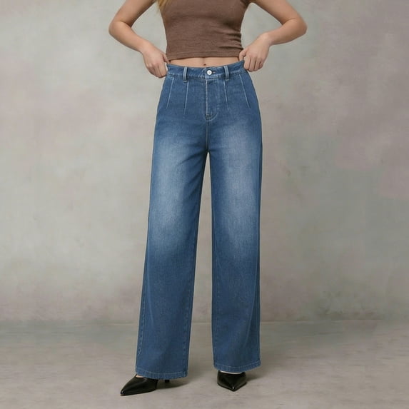 Nfurl Straight Leg Jeans for Women Mid Rise Denim Pants with Pockets Fitted Casual Ladies Jeans Blue,XXXL