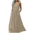 thumbnail image 1 of Nfurl Sundresses for Women with Pockets Elegant Solid Color Sleeveless Summer Beach Maxi Dress Casual Going Out Spring Dresses Khaki XXL, 1 of 7